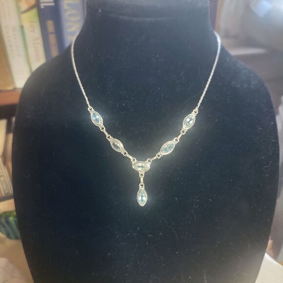 Sterling Silver & 6 Natural Sky Blue Topaz gemstones Y-Drop Collar Necklace *NEW - Picture 5 of 16